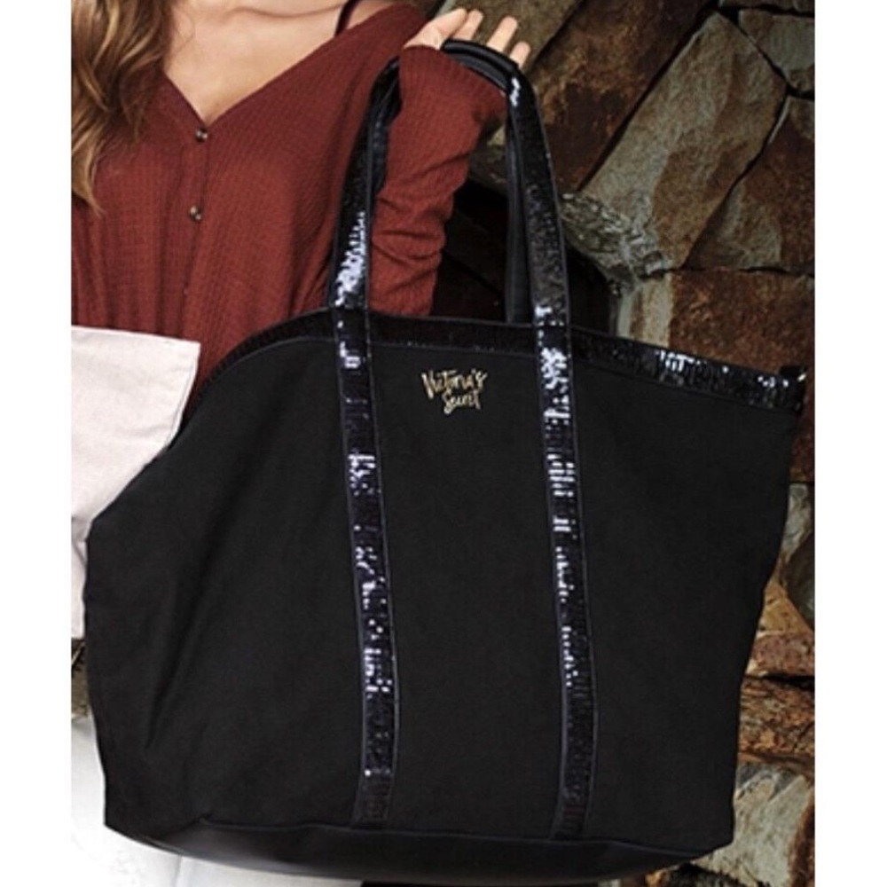 Victoria`s Secret Sparkle Black Weekender Bag Getaway Travel Carry ON Large